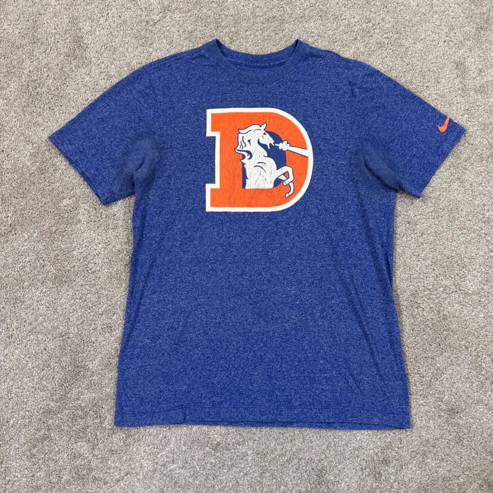 Nike Denver Broncos Mens M NFL Team Apparel Heather Blue Vintage Logo T-Shirt
